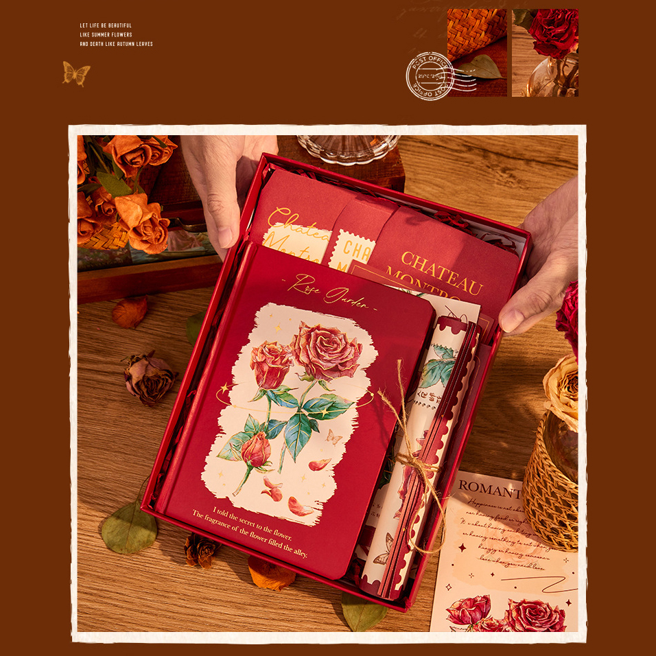Bộ quà tặng - sổ tay phong cách cổ điển, vintage chủ đề hội họa hoa - flower secret series