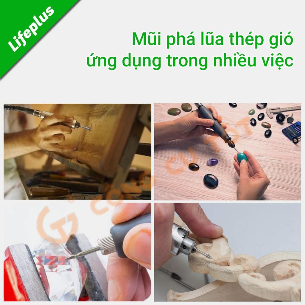 Bộ 20 mũi mài khắc, phá lũa tươi thép gió cao cấp