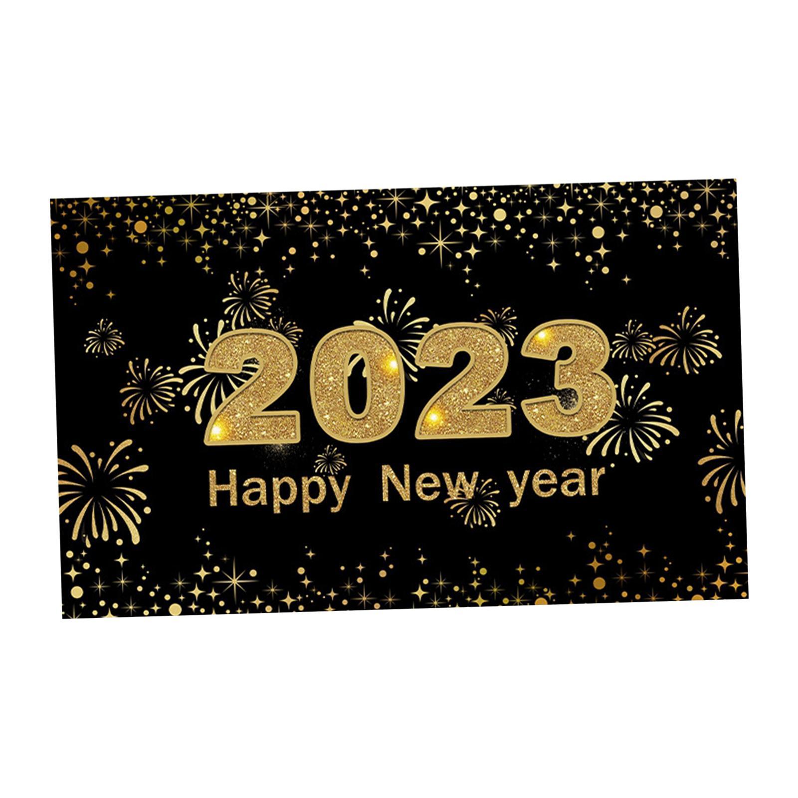 Happy New Year  2023 Backdrop Black Aureate Decorative Photography Lawn  Poster for Christmas Living Room Kitchen Yard Garden