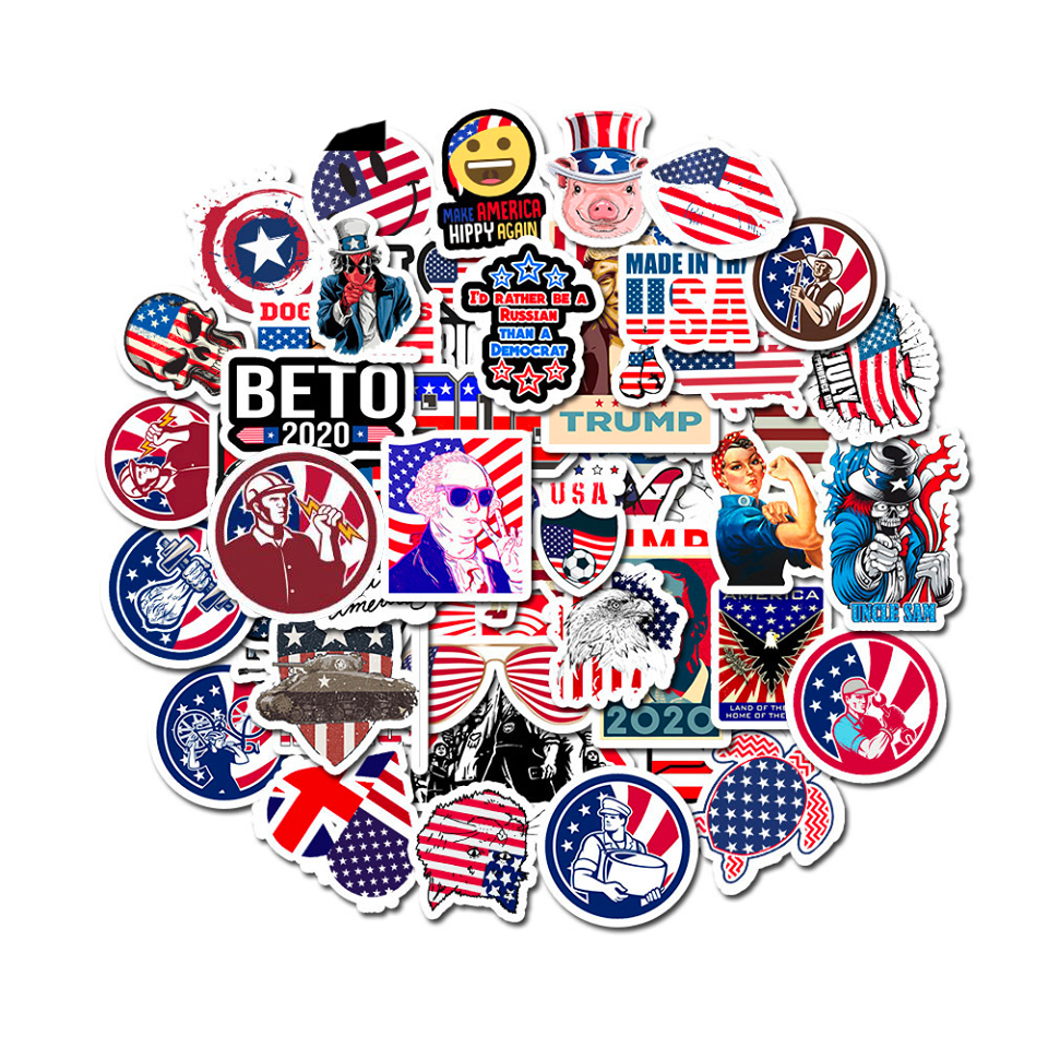 Bộ 50 Sticker chủ đề nước Mỹ dán Macbook, Vali, Mũ bảo hiểm, Điện thoại, Laptop - Hàng Nhập Khẩu