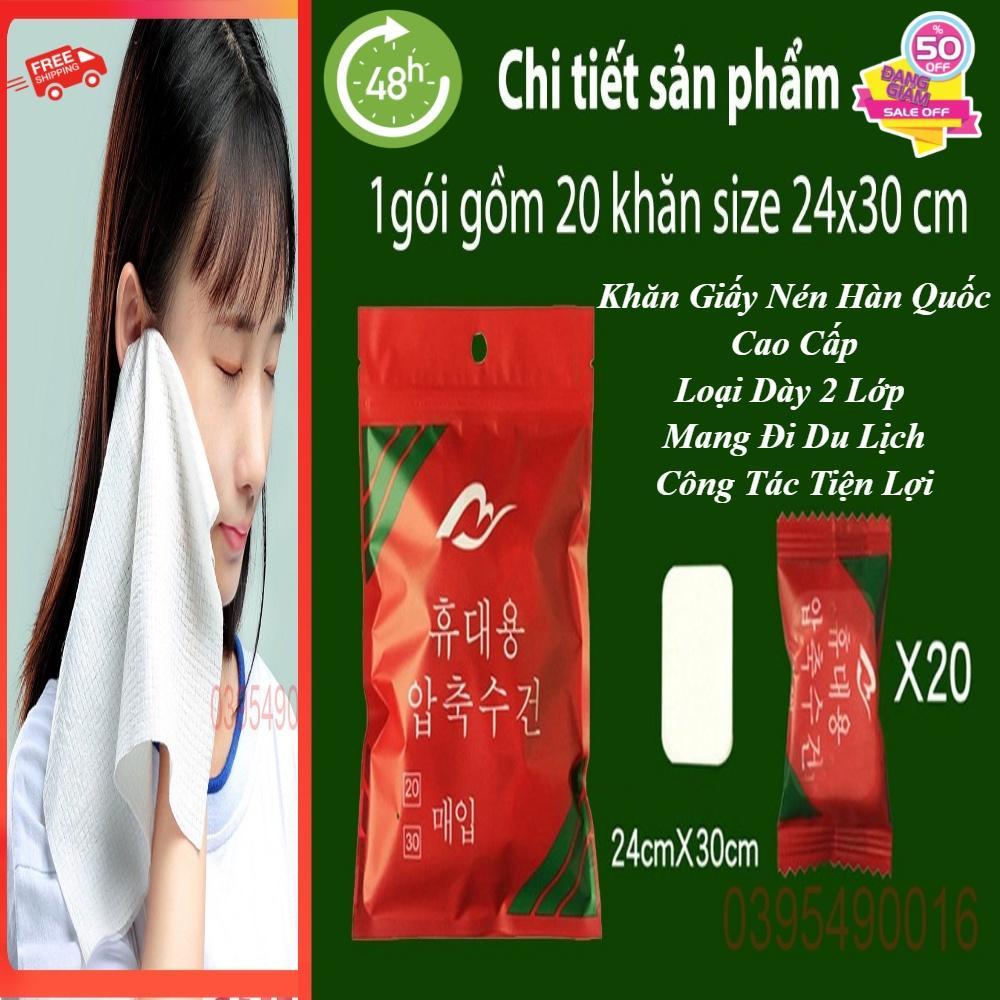 Khăn Giấy Nén Hàn Quốc Gói 20 Viên Cao Cấp- Khăn 24x30cm - Loại Dày 2 Lớp - Mang Đi Du Lịch - GÓI 20 VIÊN