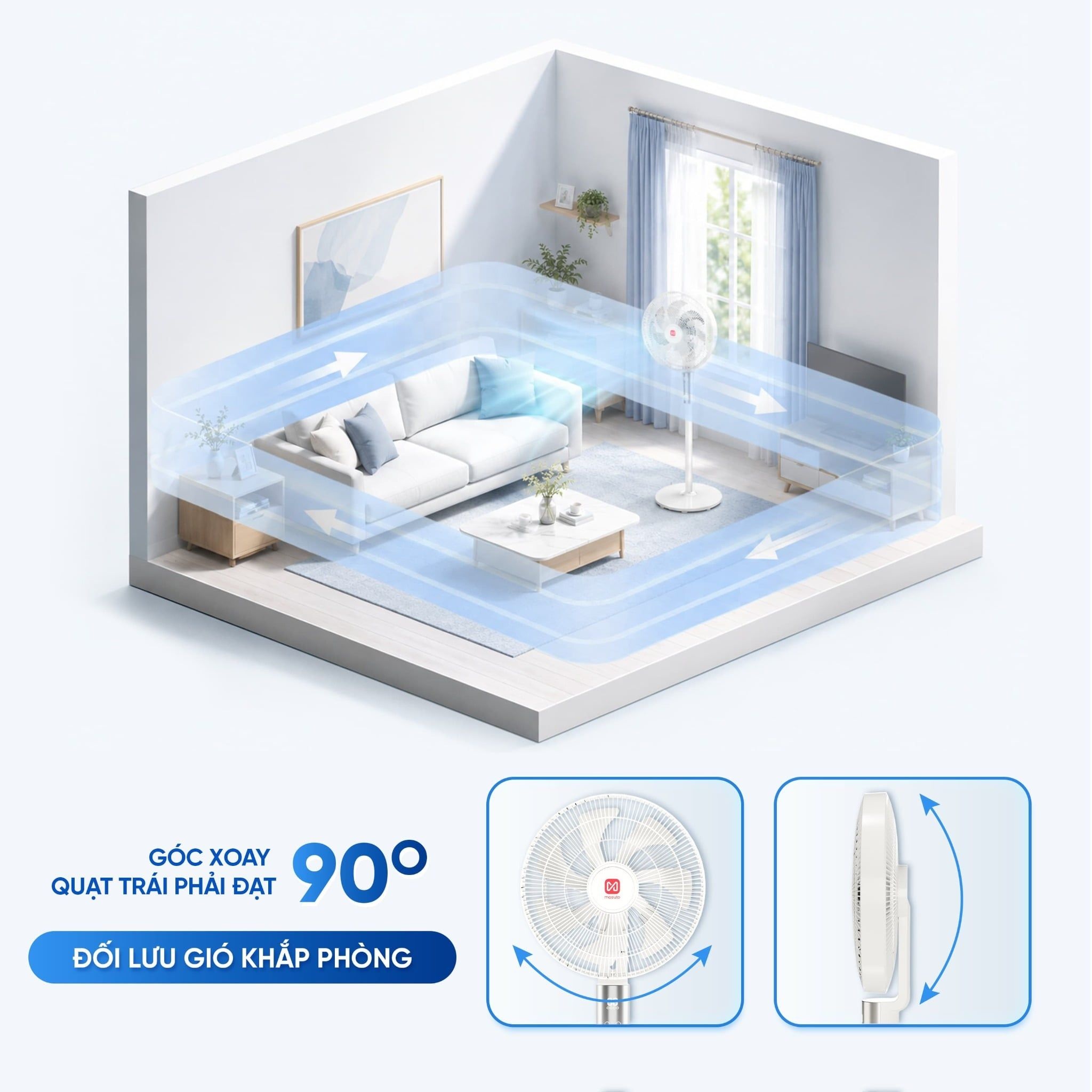 Quạt điện đứng thông minh AI Masuto Smart Air Pro cánh lớn 28cm, Điều khiển giọng nói Tiếng Việt, động cơ BLDC tiết kiệm điện, hẹn giờ 12 tiếng - Hàng chính hãng