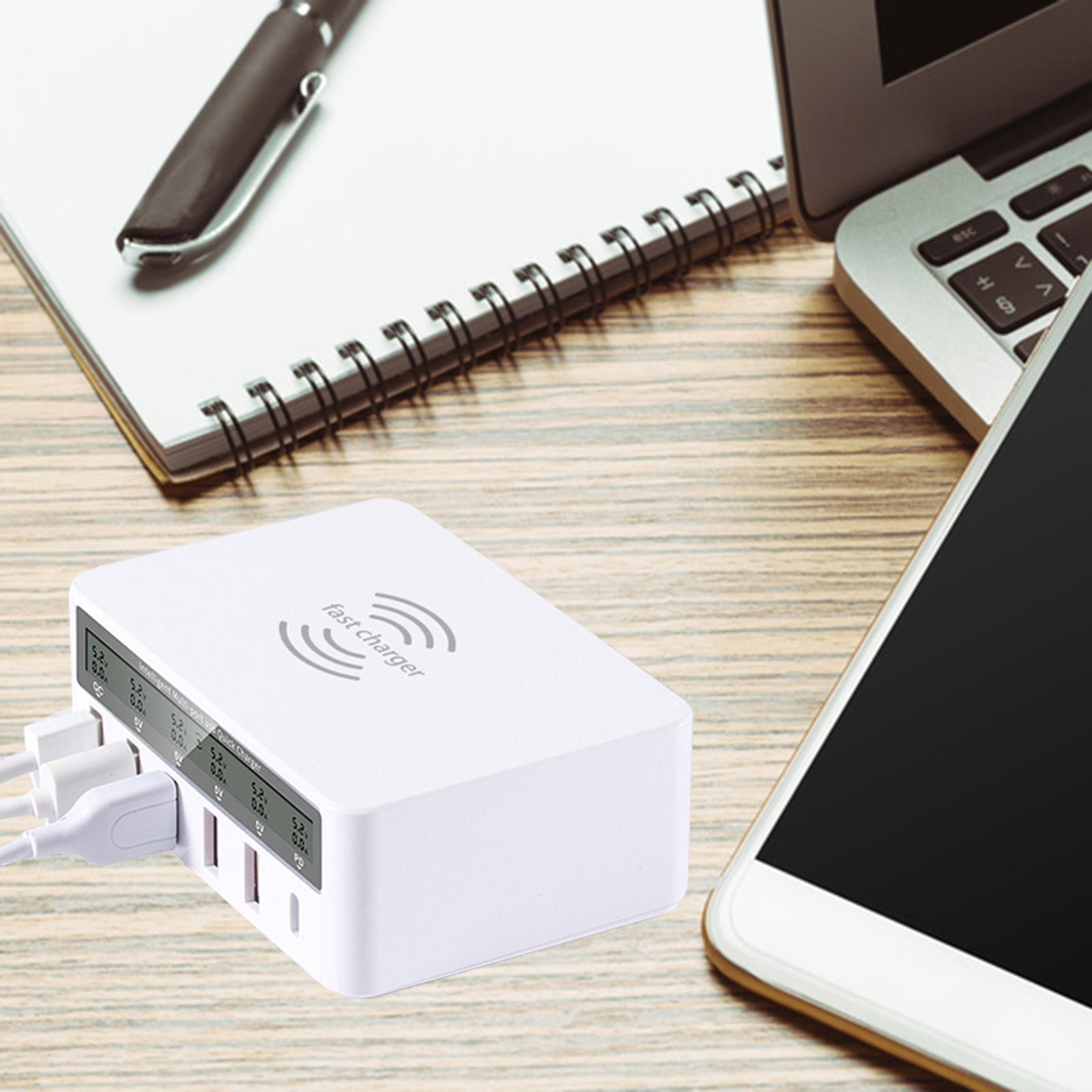 Desktop USB-C Qi 5 USB Ports QC 3.0 Charging Station for iPhone and More EU