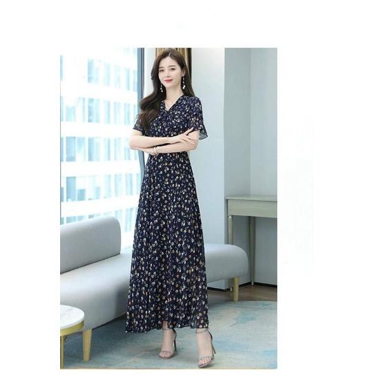 HÀNG NHẬP - ĐẦM MAXI VOAN HOA CỔ THẮT NƠ