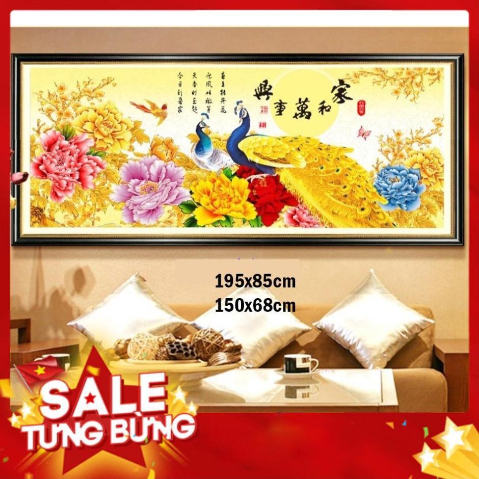 Tranh thêu chữ thập chim công MH2099 195x85cm