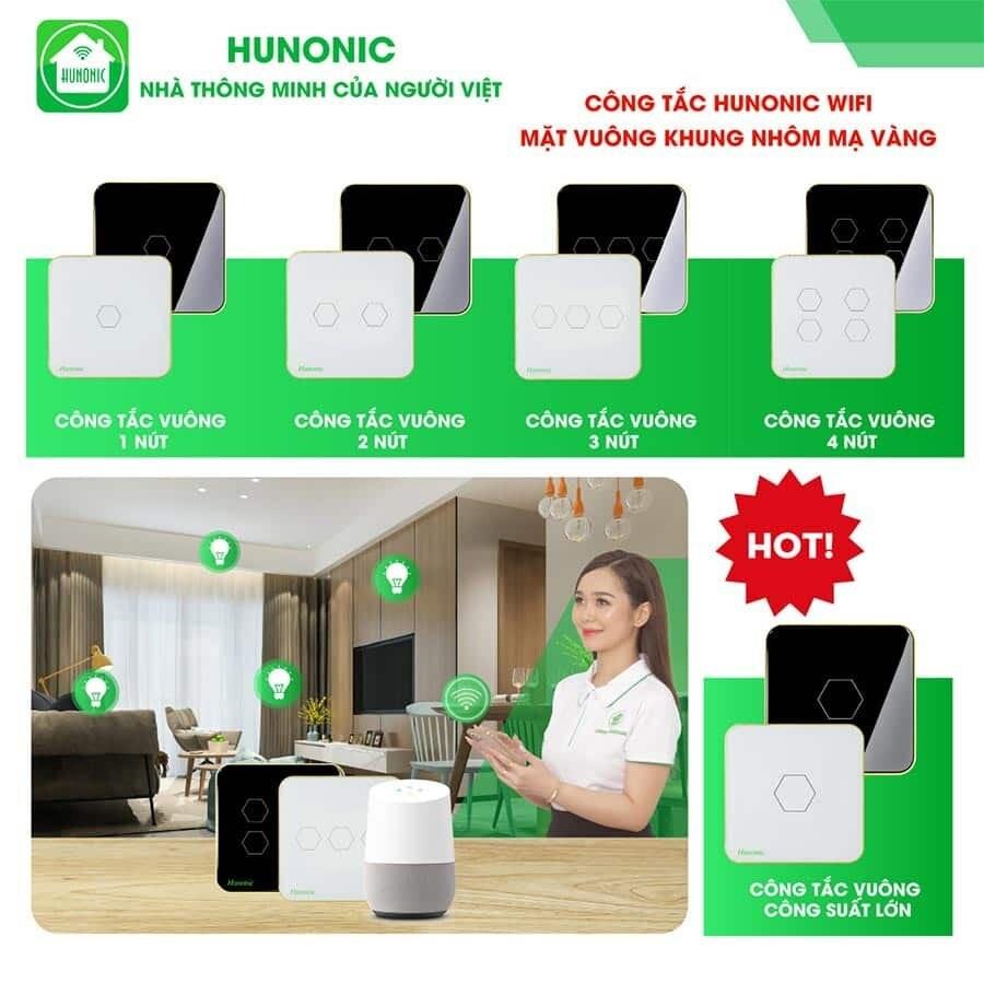 Công Tắc Cảm Ứng Hunonic Wifi Mặt Vuông, Điều Khiển Mọi Thiết Bị Từ Xa Qua Điện Thoại Và Giọng Nói