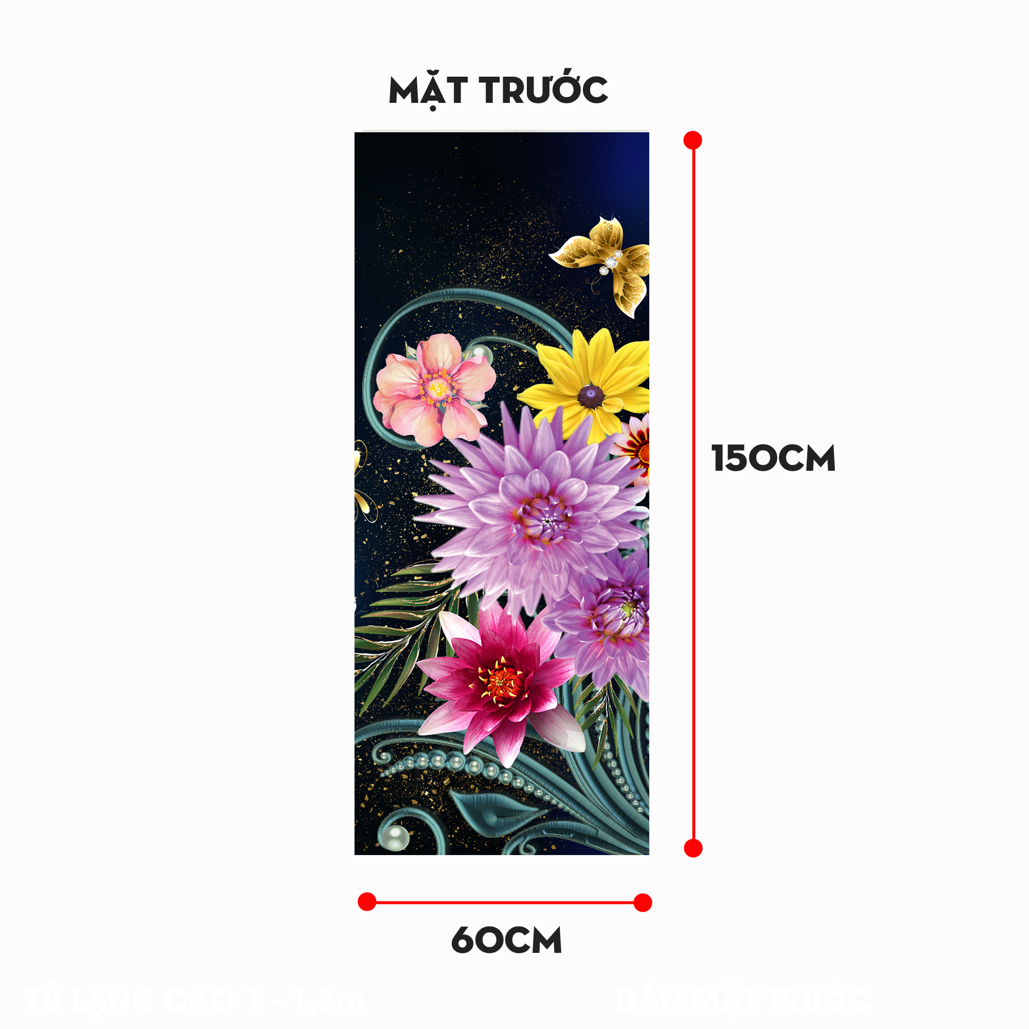 Miếng Dán Trang Trí Tủ Lạnh Sang Trọng Vườn Hoa Sắc Màu - Decal Tự Bóc Dán