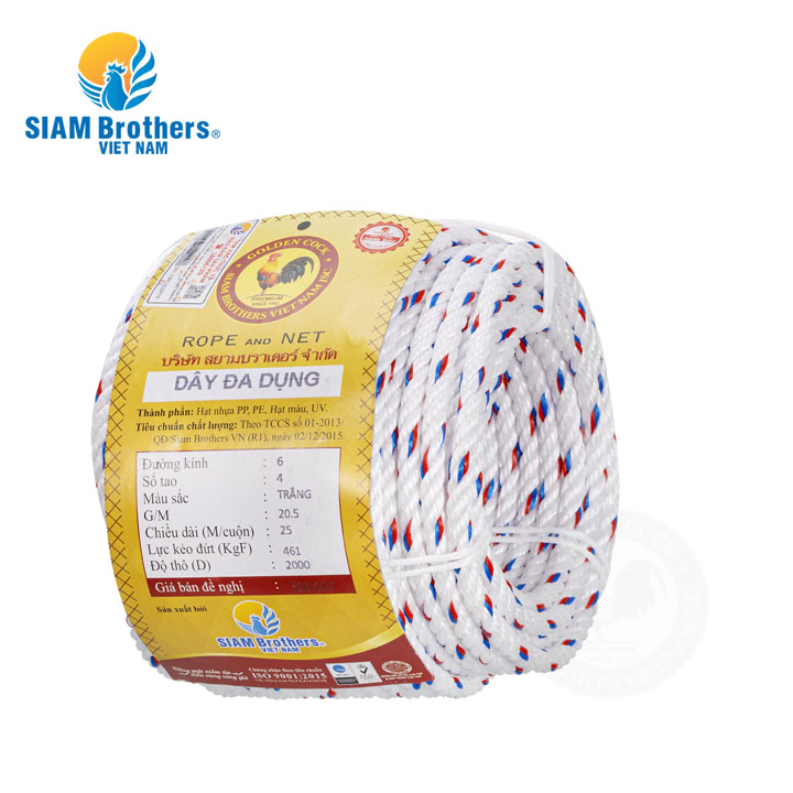 Siam Brothers - Dây đa dụng 4 tao/6mm - 25m (bán theo cuộn)