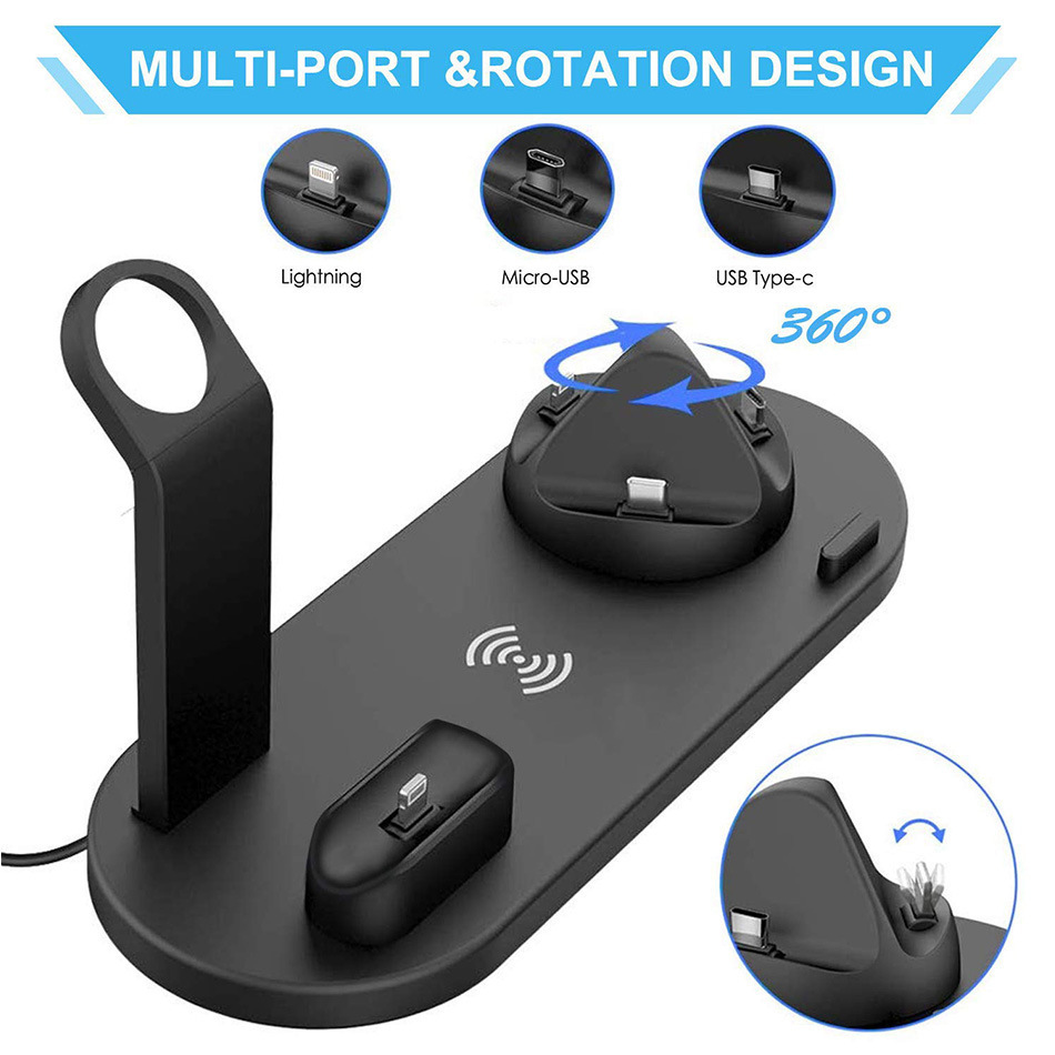 Sạc không dây cho nhiều thiết bị đồng hồ thông minh, điện thoại, dành cho Airpod với nhiều loại đầu sạc khác nhau