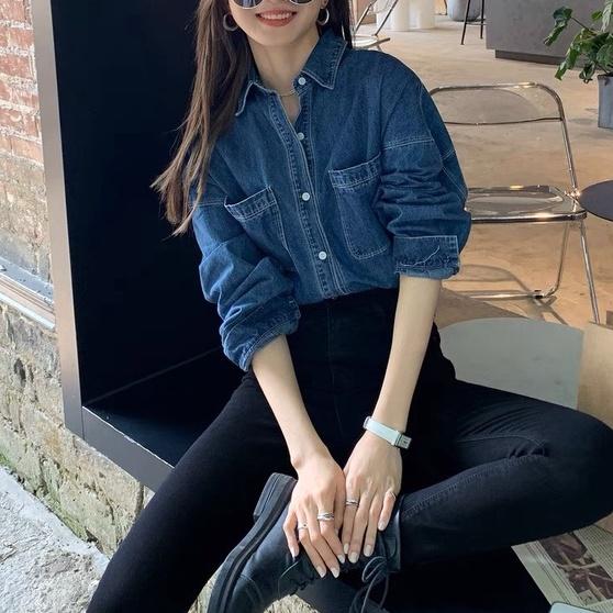 Áo jean dài tay phong cách, áo jean hai màu nổi bật A2