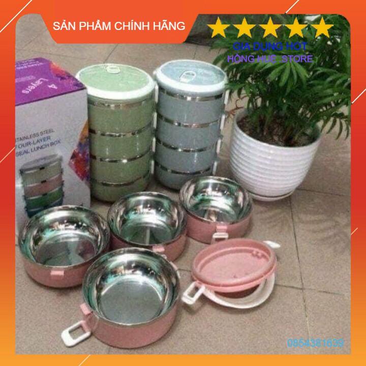 Hộp cơm giữ nhiệt lúa mạch 4 tầng ruột inox 304