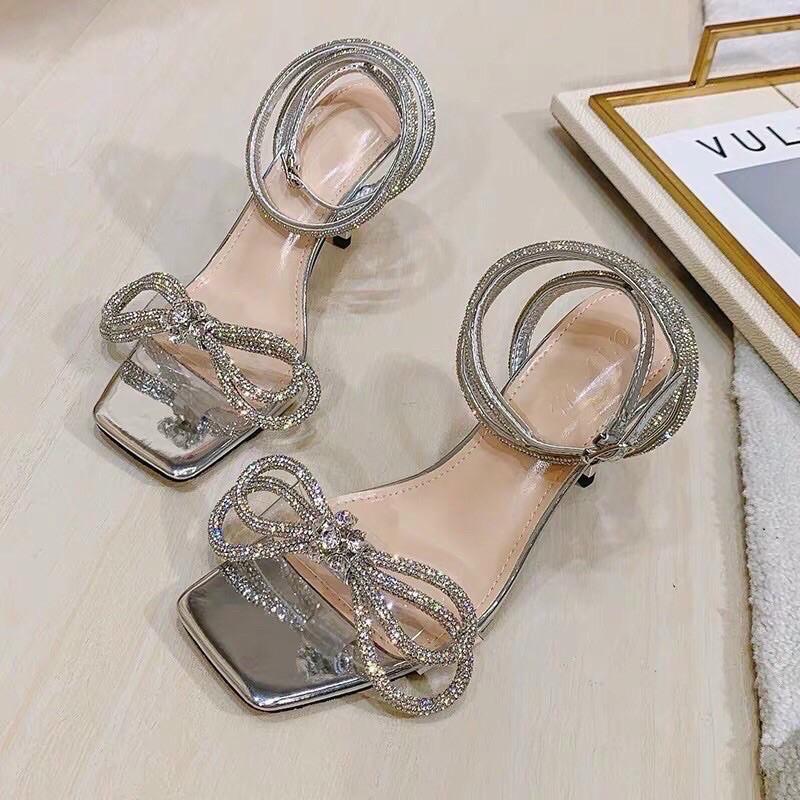 Sandal thời trang nữ nơ đá gót nhọn 9cm hot 2021 kèm video ảnh thật M8888