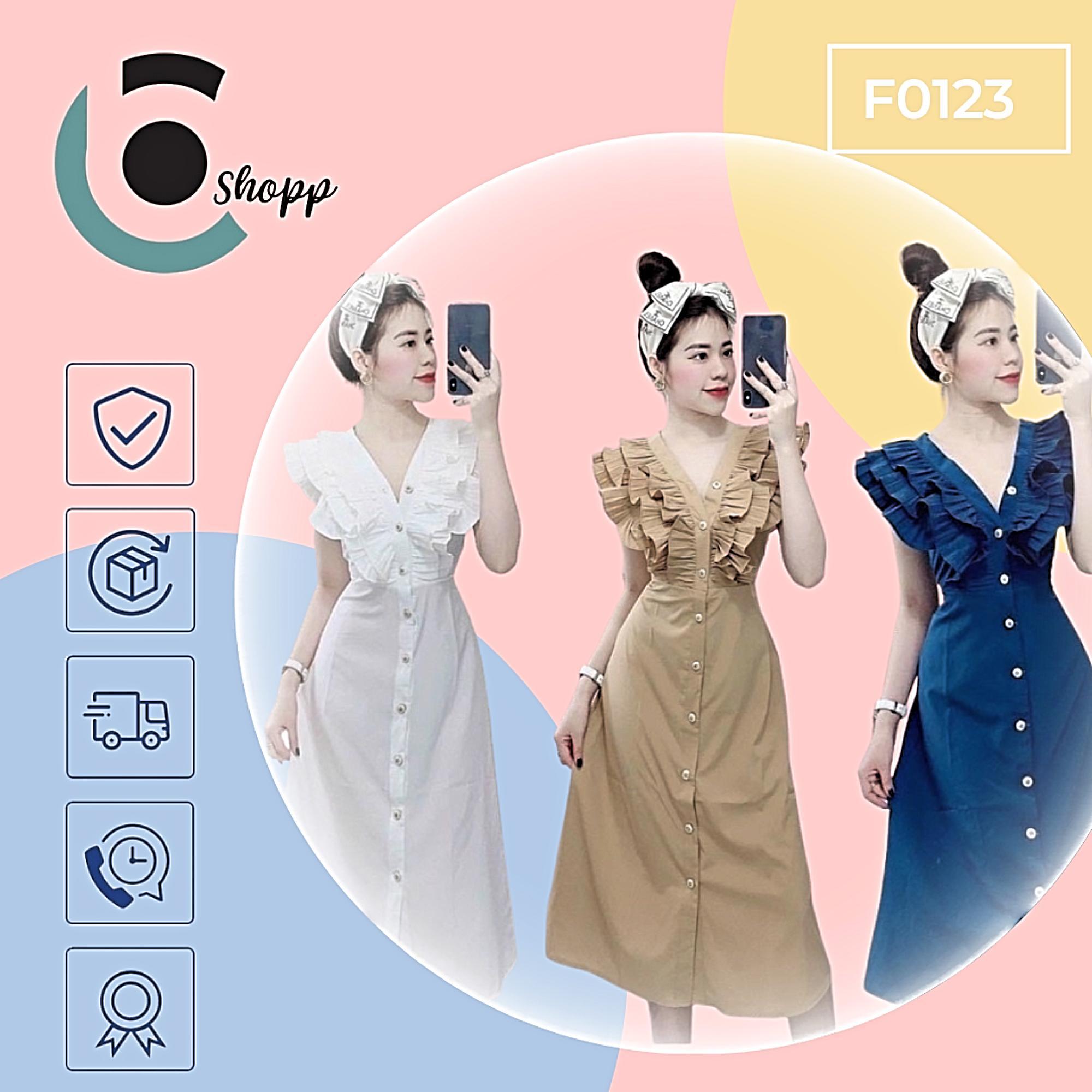 Đầm váy midi cổ phối dập li cao cấp