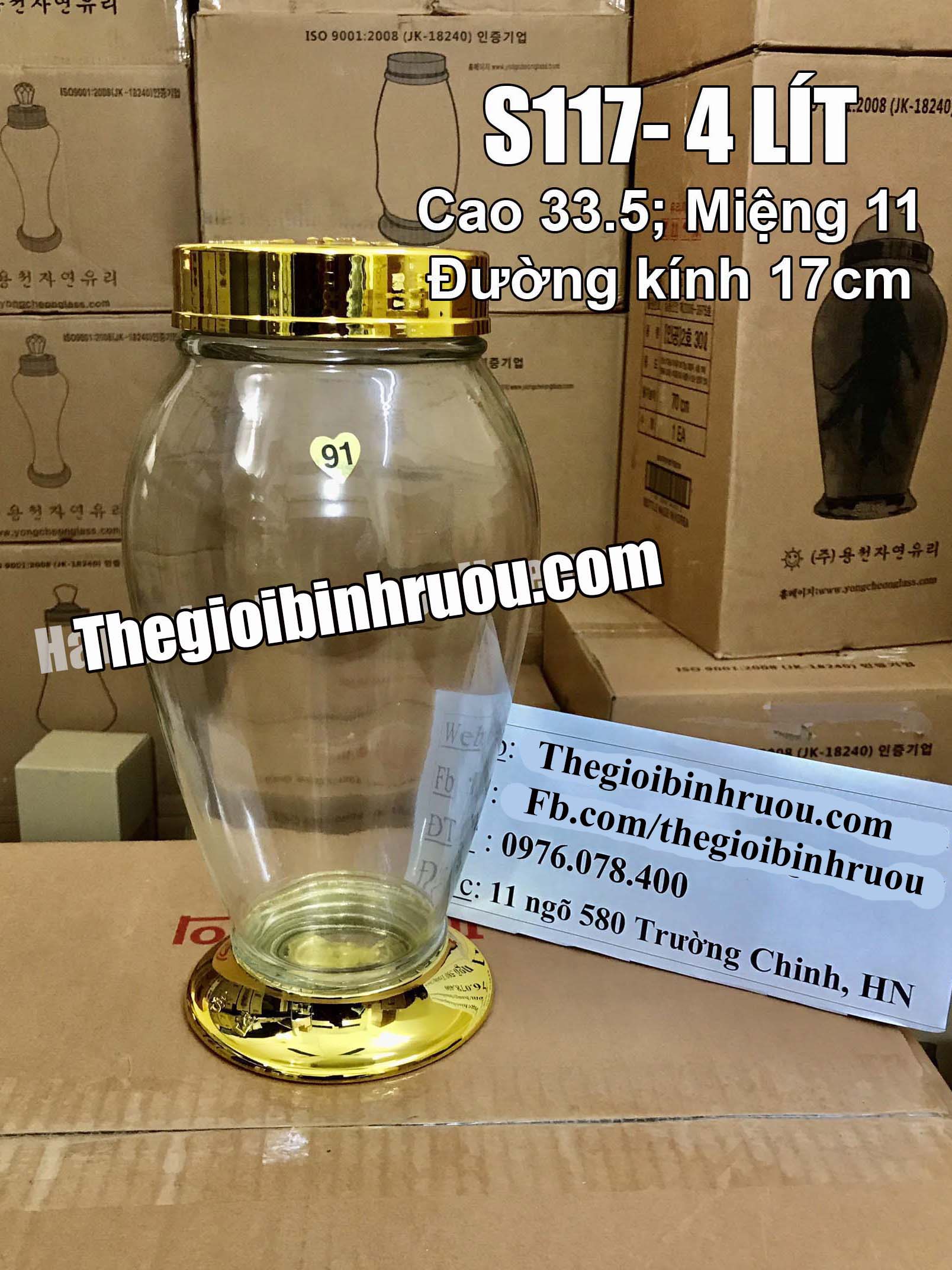 Bình Thủy Tinh Ngâm Rượu Sâm Hàn Quốc 4L - Bình Cực Đẹp