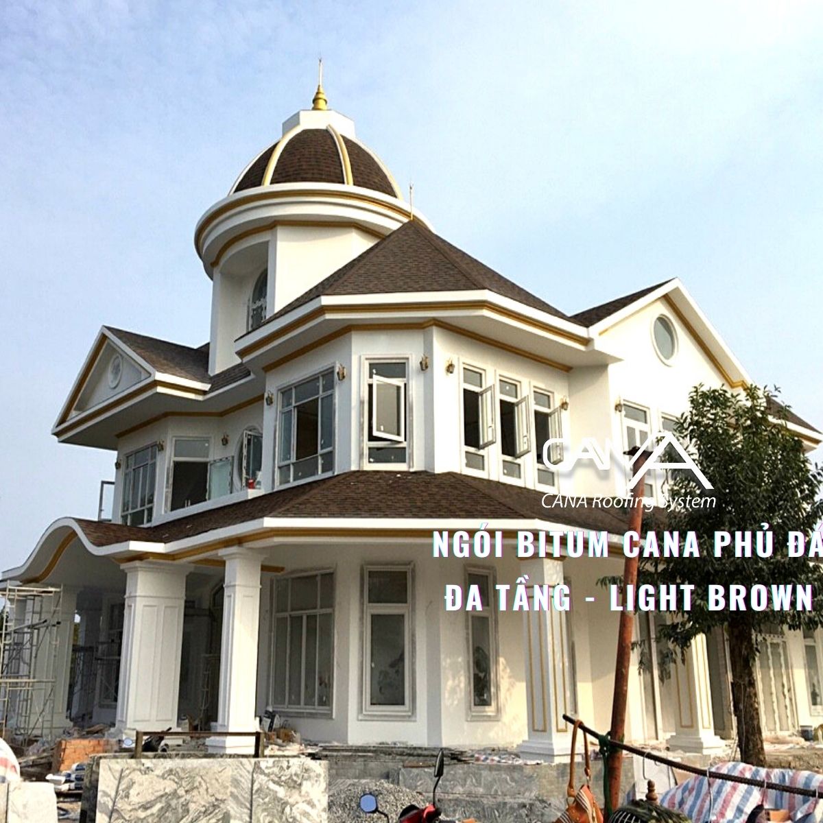 Ngói bitum phủ đá cana đa tầng light brown - ngói lợp màu nâu Hàn Quốc chống thấm và trang trí mái biệt thự, nhà gỗ, nhà tiền chế, đóng gói 14tấm/gói/2.54m2 mái phủ