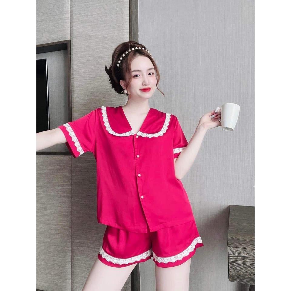 Đồ Mặc Nhà Quần Ngắn, Kiểu Tay Ngắn Và Quần Phối Ren XInh Xắn, Đồ Ngủ Lịch Sự, Phom Dưới 58kg