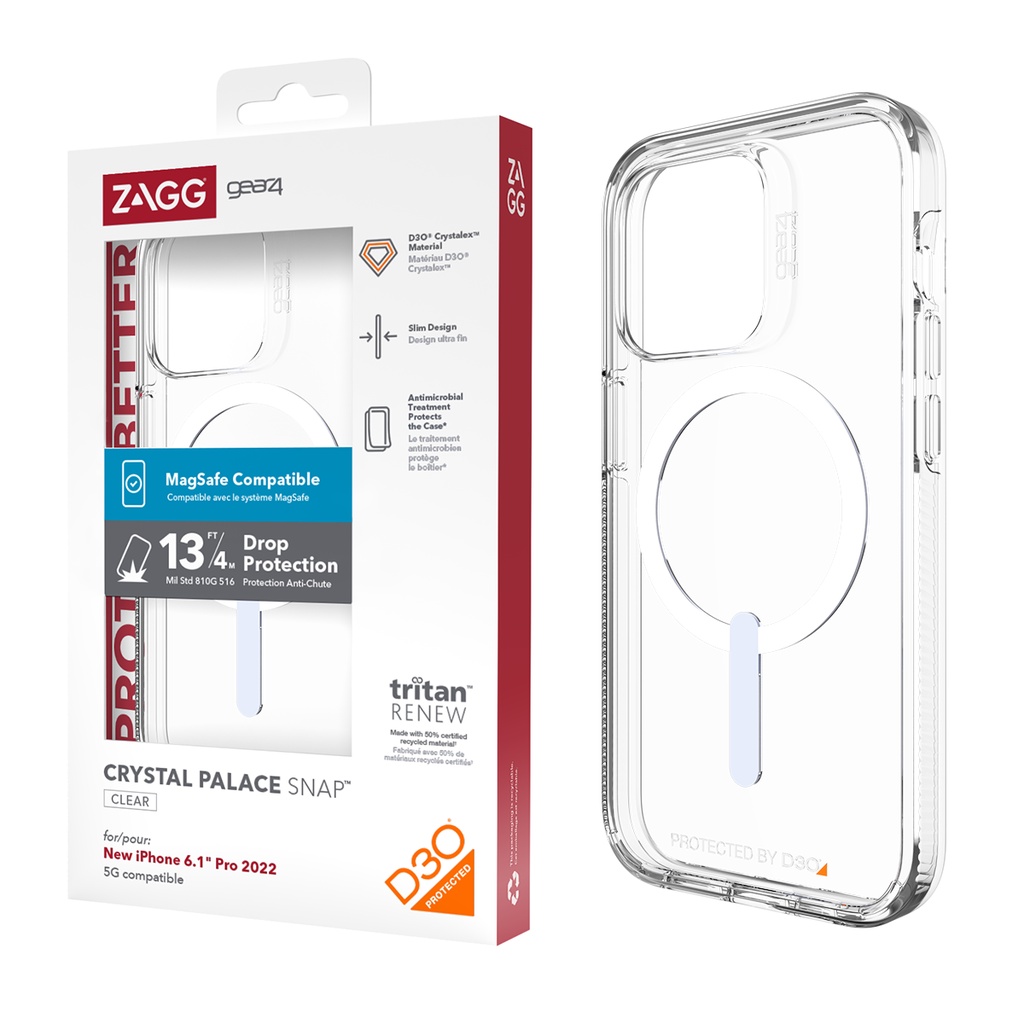 Ốp lưng bảo vệ Gear4 D3O Crystal Palace snap 4m hỗ trợ sạc không dây cho iPhone 14 series - Hàng chính hãng