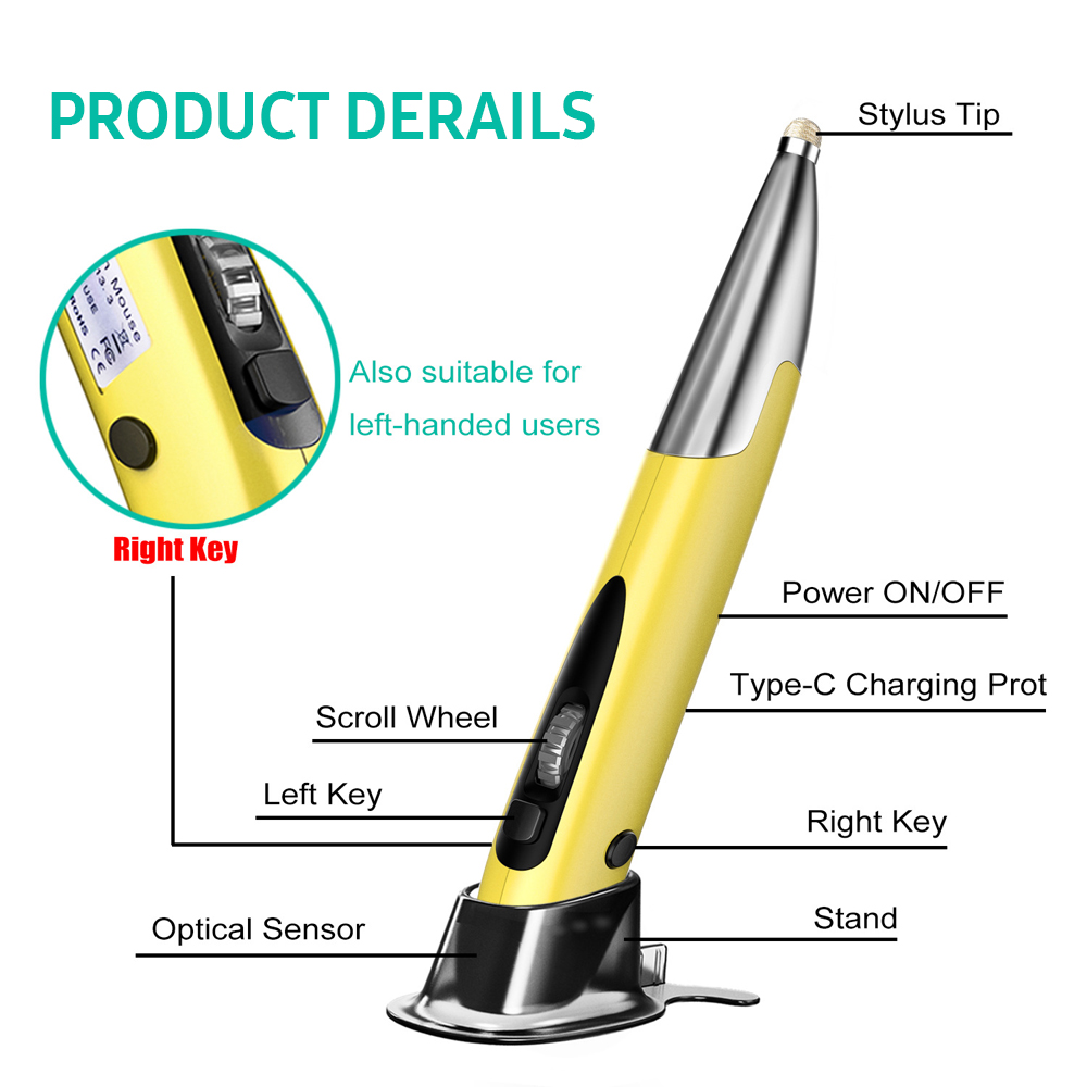 Chuột bút quang 2.4GHz trái & tay có thể sạc lại không dây