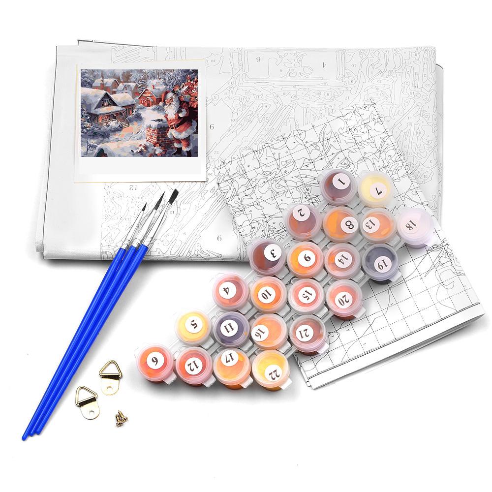 Bộ tranh sơn dầu không khung DIY bao gồm 3 cọ vẽ và 1 bộ bột màu thân thiện với môi trường