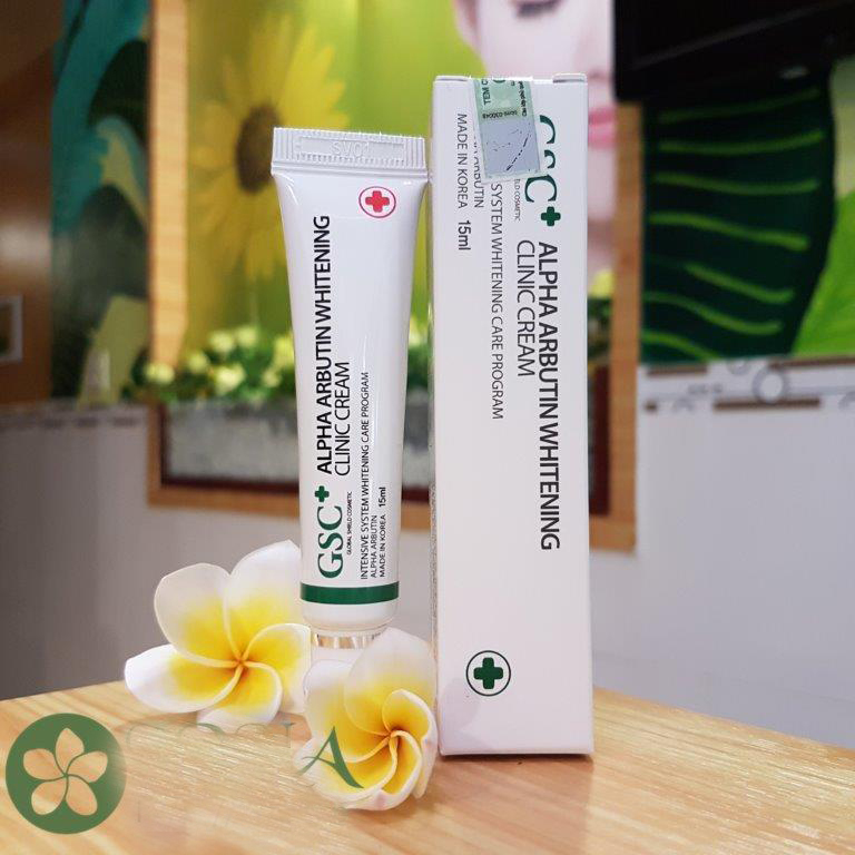 Kem hỗ trợ giảm thâm nám làm trắng da GSC ALPHA ARBUTIN WHITENING CLINIC CREAM 15ml, t rị nám tàn nhang hiệu quả