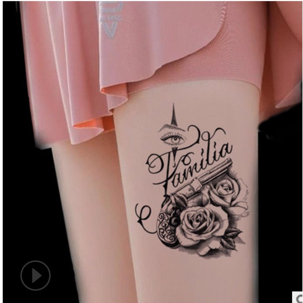 Hình xăm dán tattoo cao cấp hoa trắng đen 15x21cm- phù hợp các vị trí tay, chân, vai, ngực, bụng