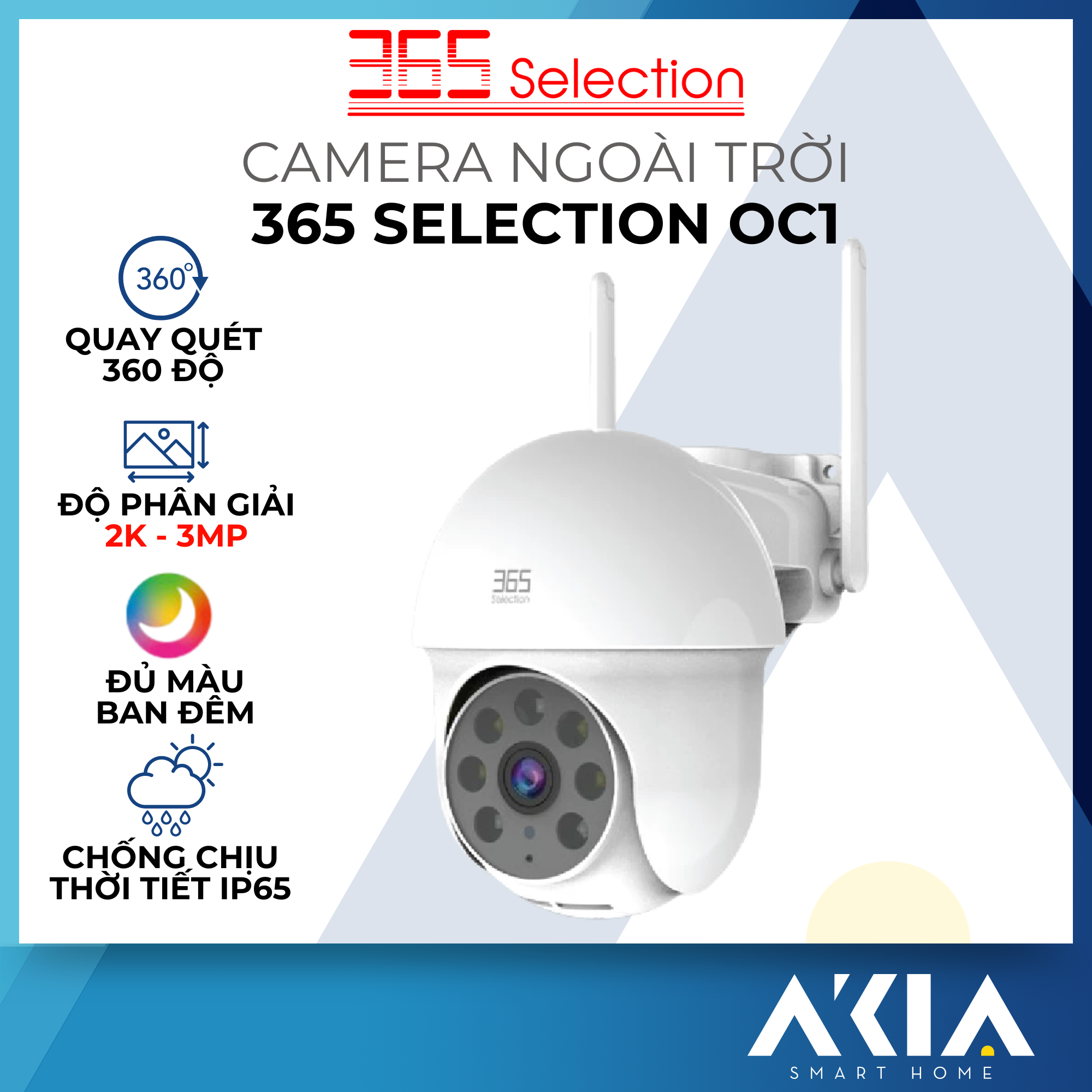 Camera ngoài trời Tuya 365 Selection OC1 - Độ phân giải 2K 3MP, Quay quét, Chống nước - Hàng chính hãng