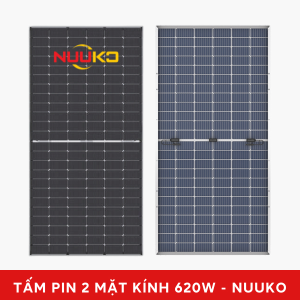 Tấm pin năng lượng mặt trời NUUKO Mono 620W – 2 mặt kính | Công nghệ N-Type TOPCON