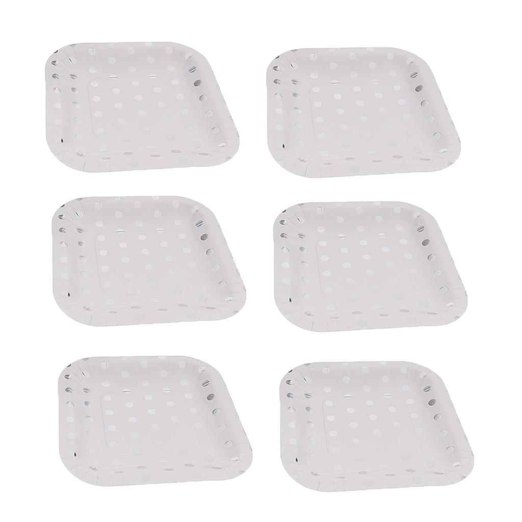 5x6 Shiny Silver Polka Dots Paper Plates Party Disposable Tableware Decoration