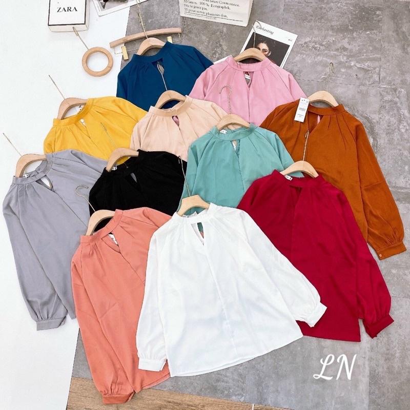 Áo sơ mi lụa cổ v chocker