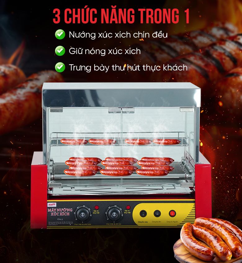 Máy nướng xúc xích 9 thanh CY-9 (kính vuông) NEWSUN - Hàng chính hãng