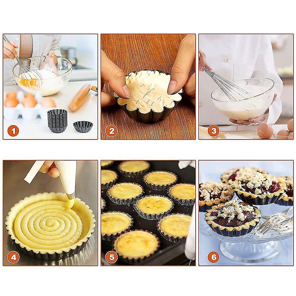 Khuôn bánh trứng, 12 khuôn bánh tart trứng bằng thép không gỉ, bánh có thể tái sử dụng bằng thép carbon, chảo cookie