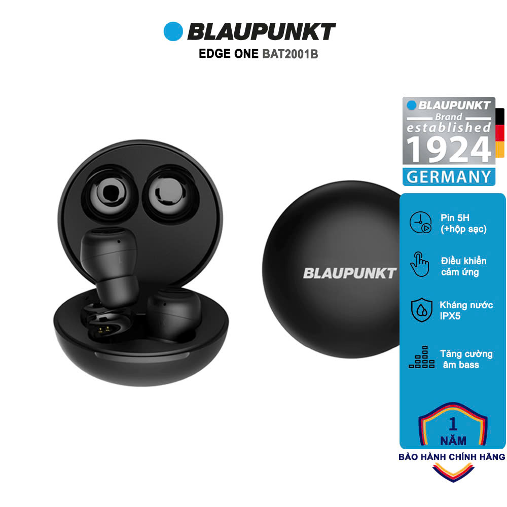 Tai nghe Bluetooth Blaupunkt EDG ONE BAT2001B - chống nước IPX5, Màu đen- Hàng chính hãng