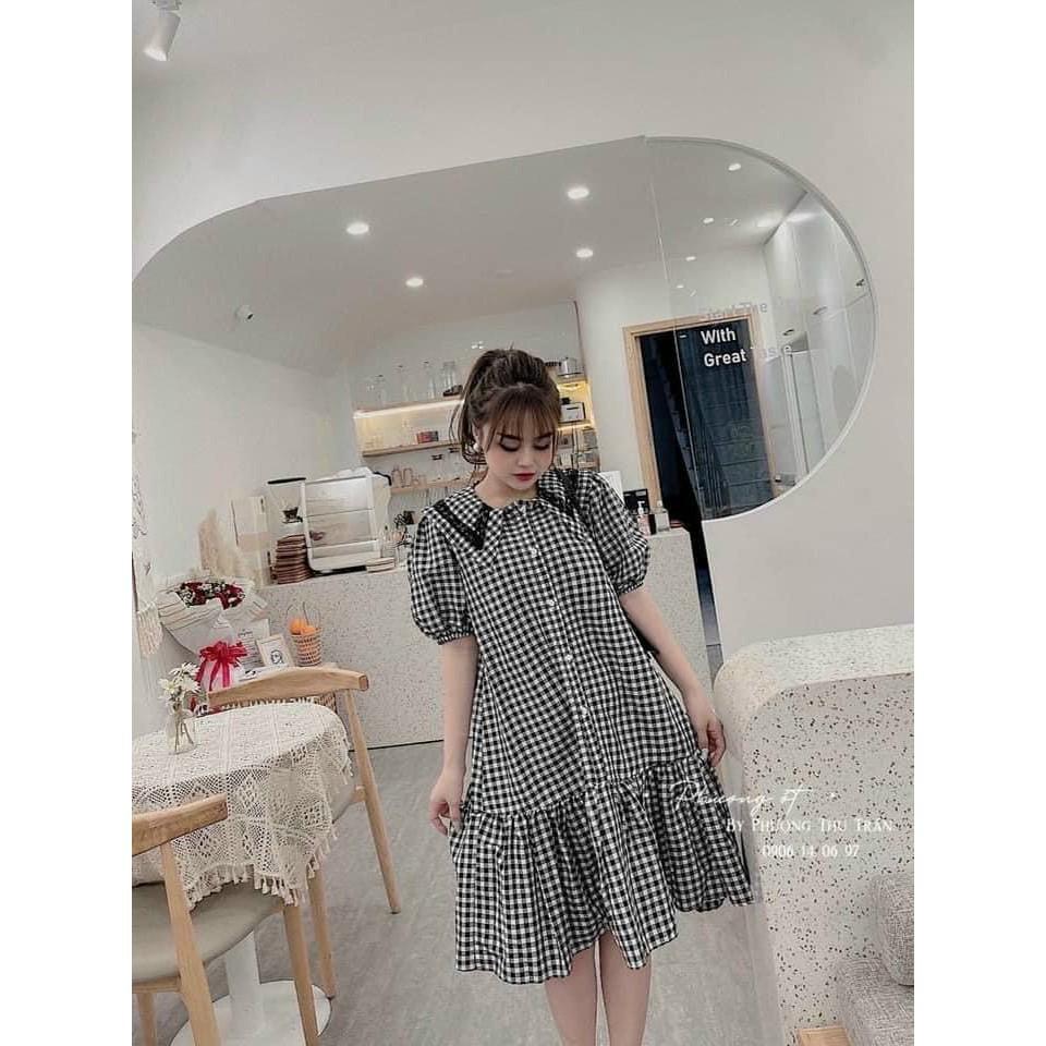 Váy bầu thiết kế️đầm bầu mặc đi làm đi chơi đều được️chất kẻ hàn siêu mát️free size (43-68kg