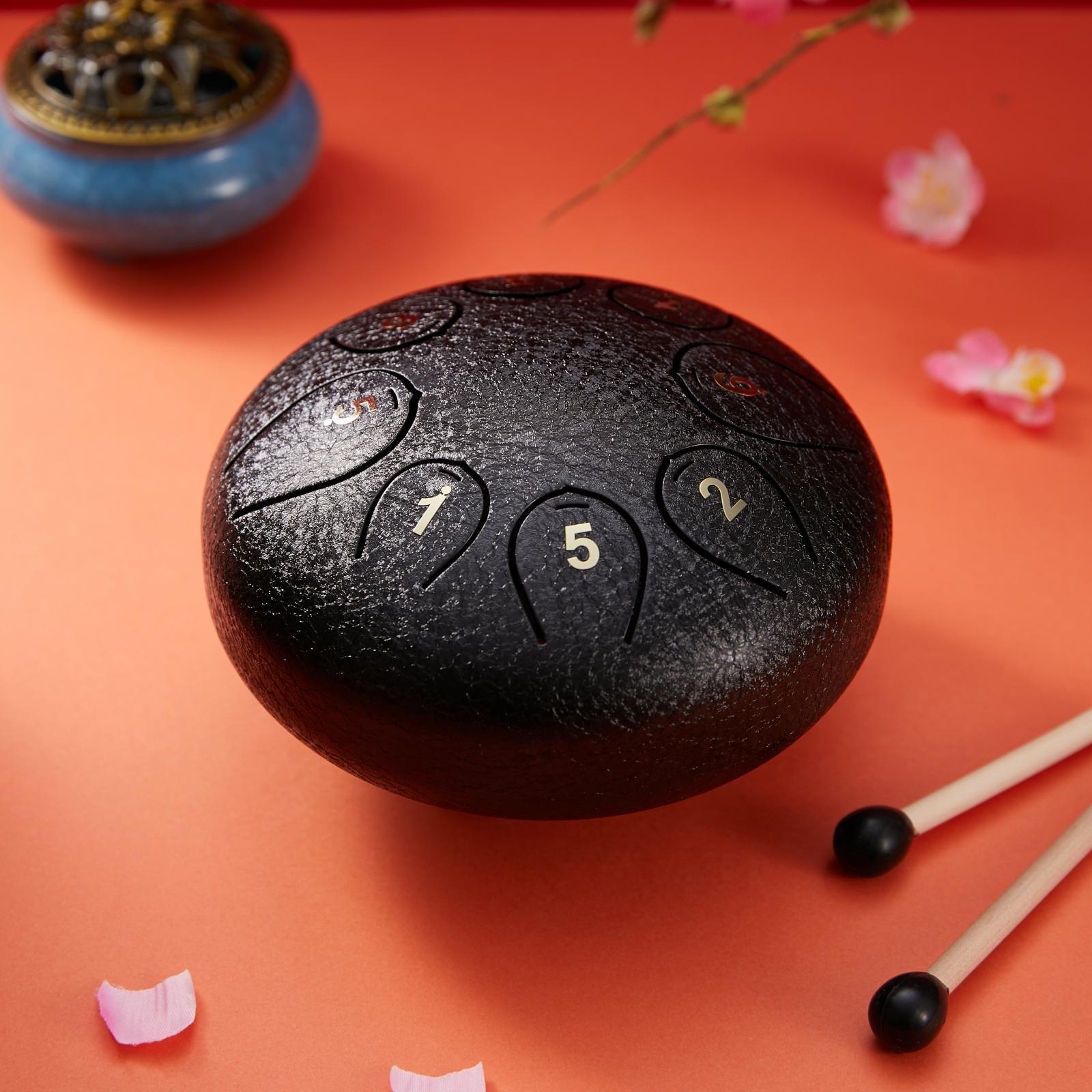 Steel Tongue Drum 6 inches 8 Notes C-Key Handpan Drum with Bag, Mallets Finger Sleeve for Musical Education Concert Yoga Meditation