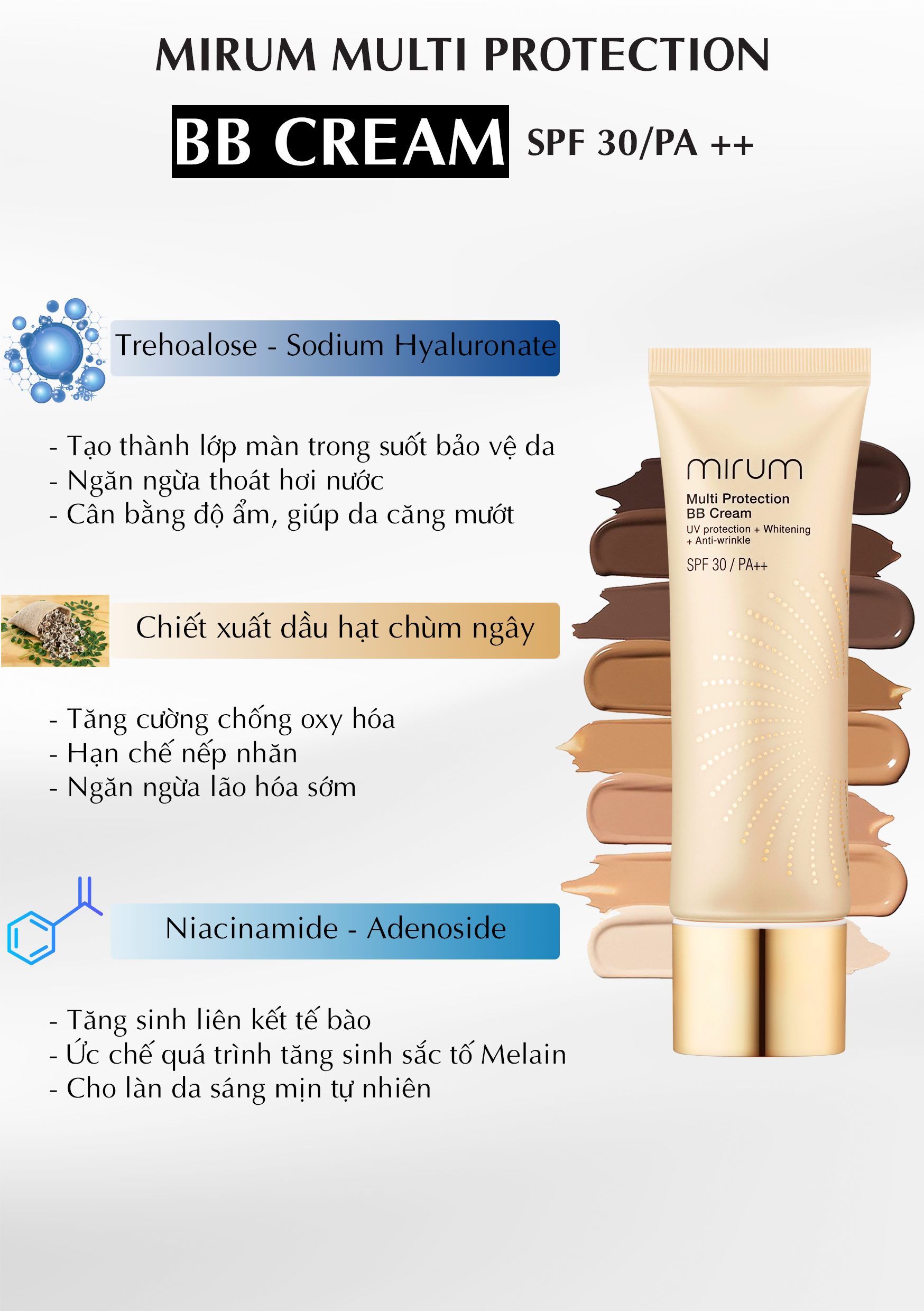 KEM TRANG ĐIỂM MIRUM HÀN QUỐC ĐA TÁC ĐỘNG SPF30/PA++ HỘP 50g (MIRUM MULTI PROTECTION BB CREAM)