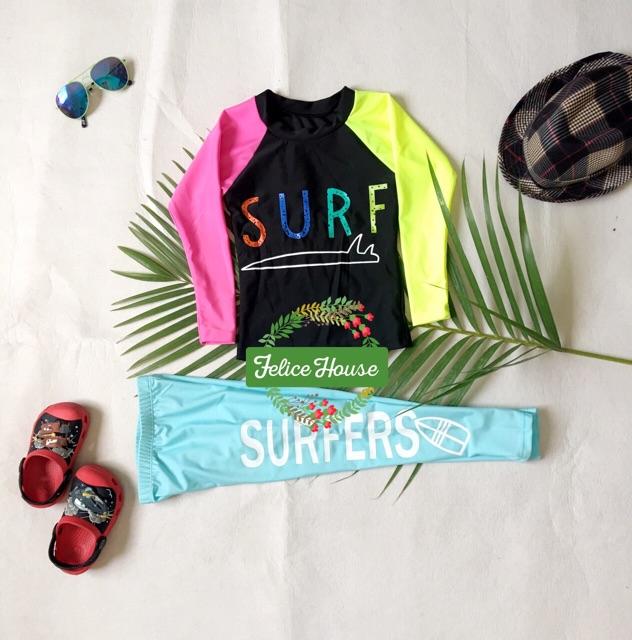 Đồ bơi áo dài quần dài bé gái Surf đen