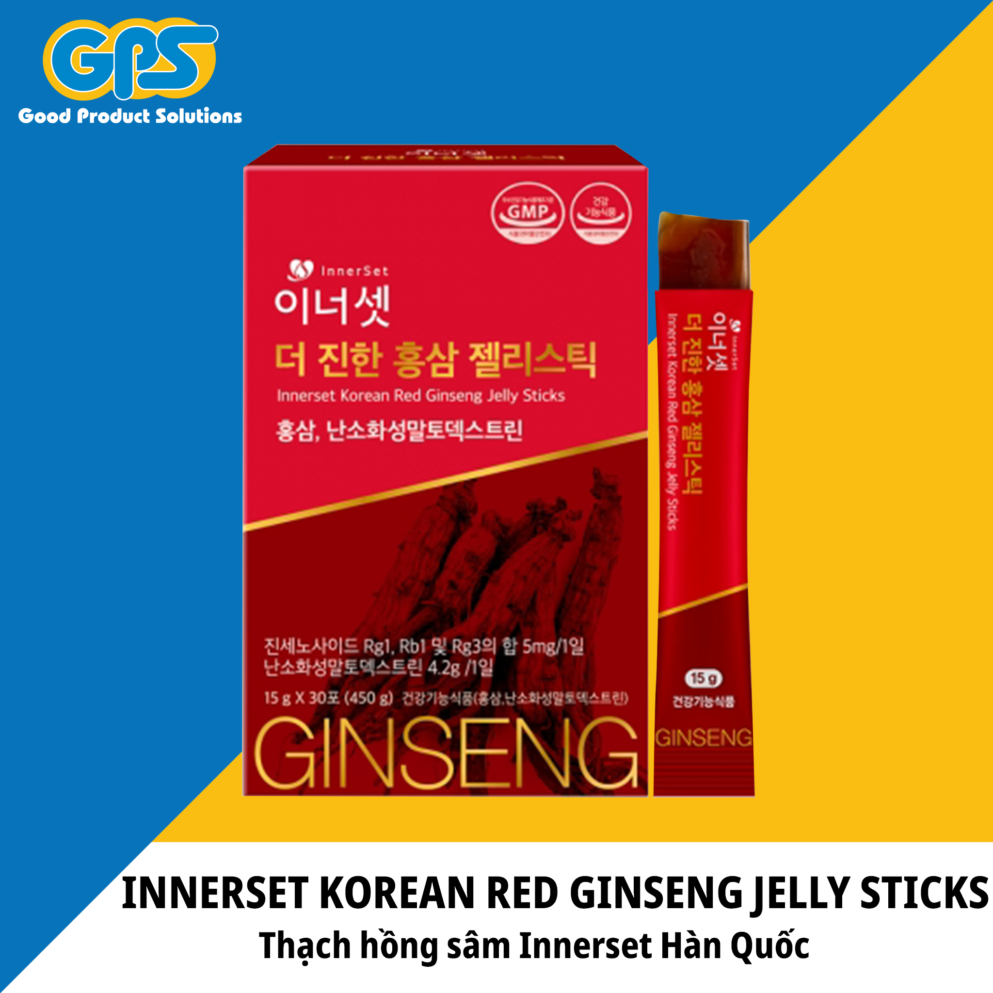 Thạch tinh chất hồng sâm 6 năm tuổi Hàn Quốc - Innerset Korean Red Ginseng Jelly Sticks 15g x 30 gói