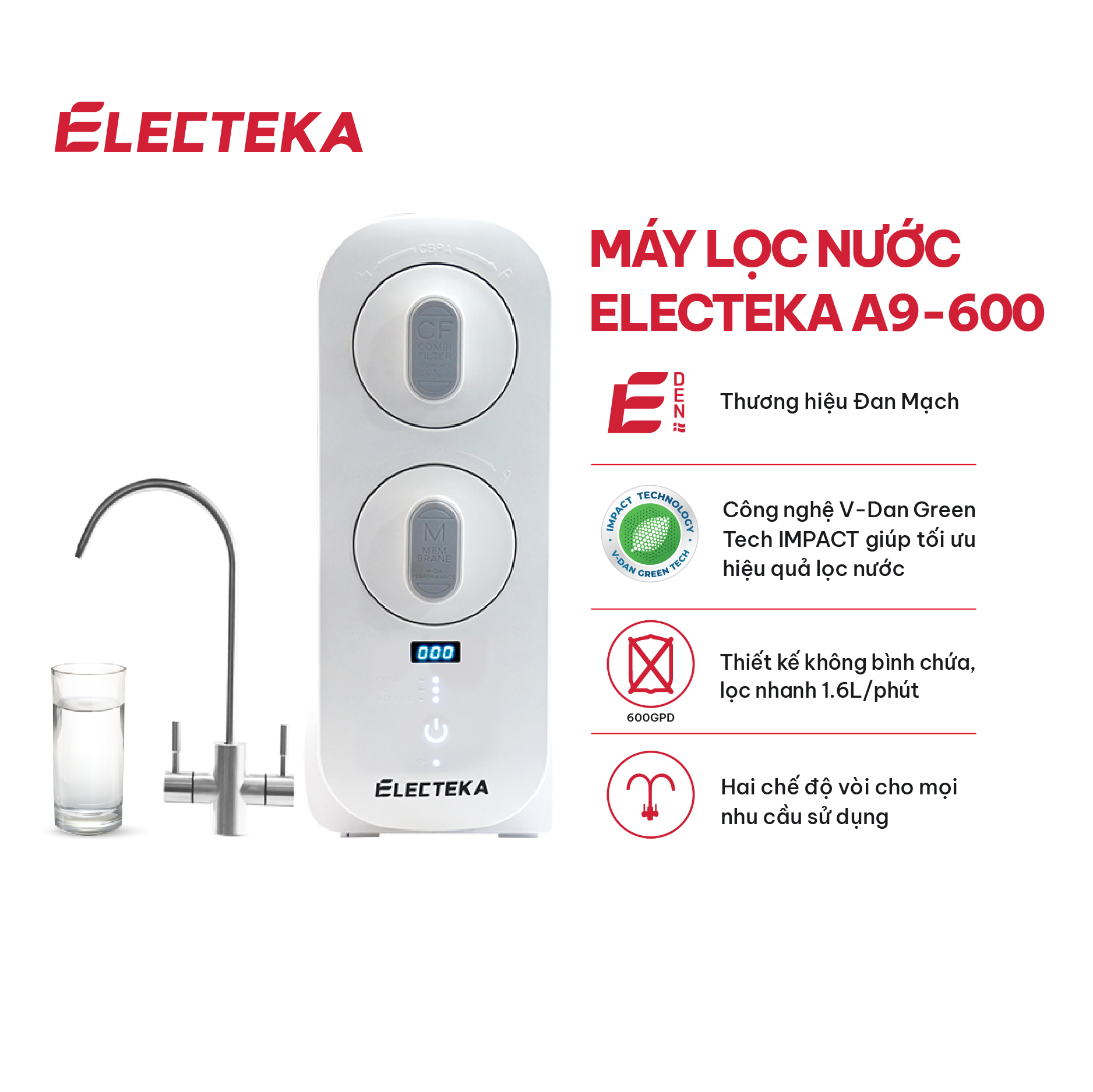 Máy lọc nước RO Electeka A9-600 - Hàng chính hãng