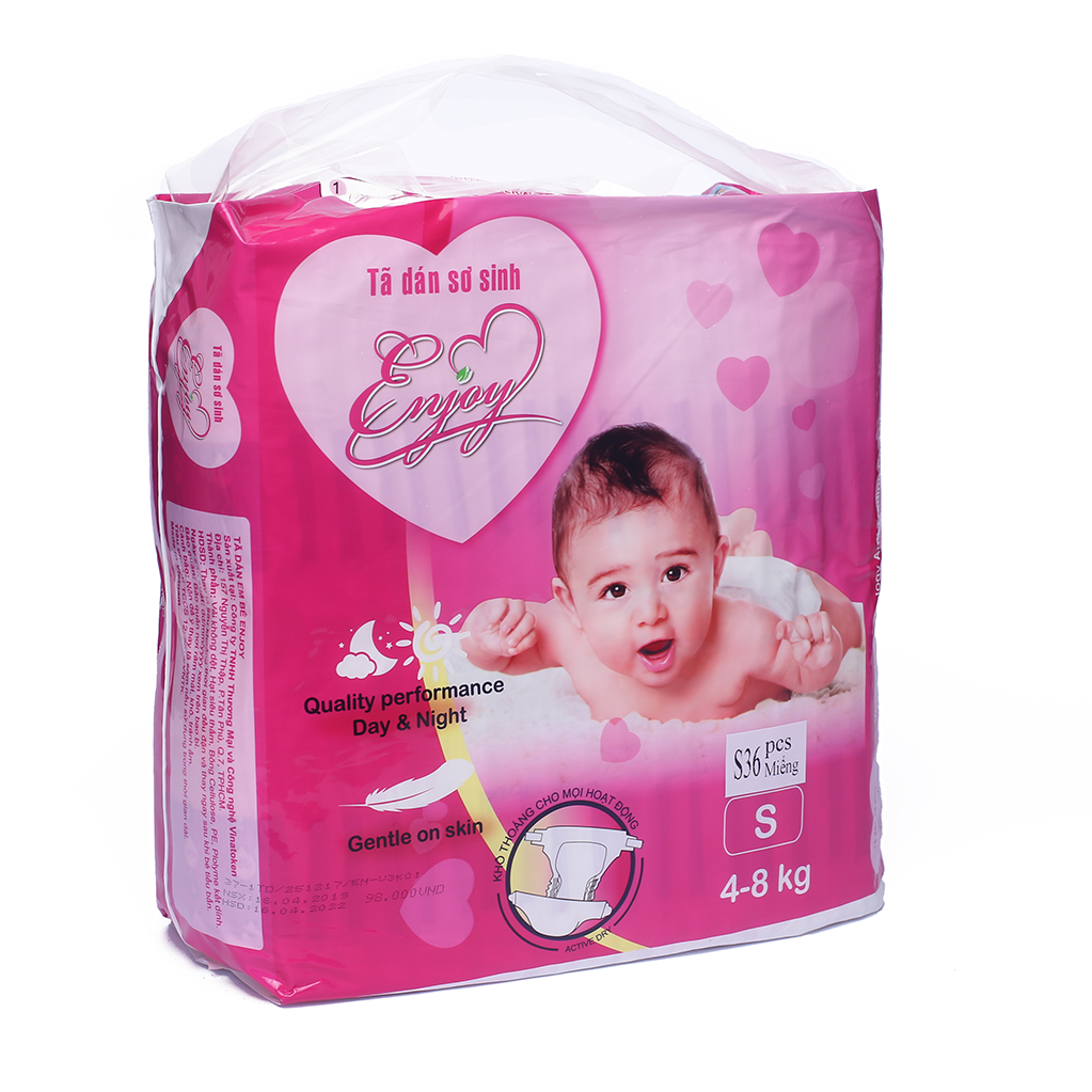 Tã dán sơ sinh Enjoy size S, M, L cho bé từ 4-25kg, mềm mại, thấm hút, chuẩn chất lượng Châu Âu