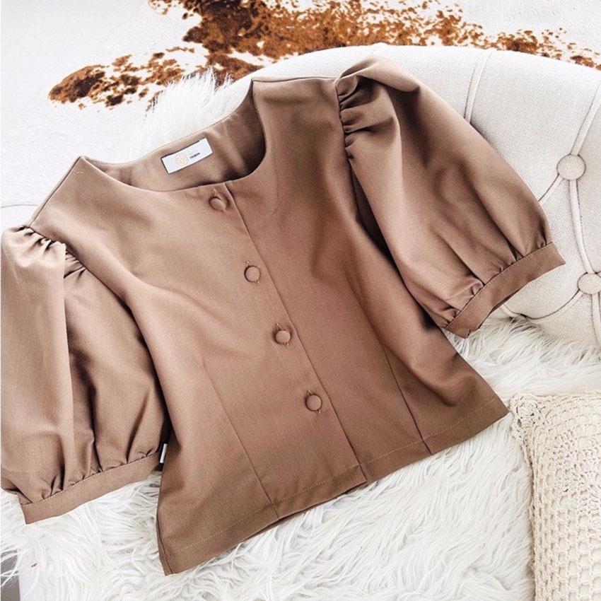 Áo nâu Bigsize nút bọc ChubbyBigsize