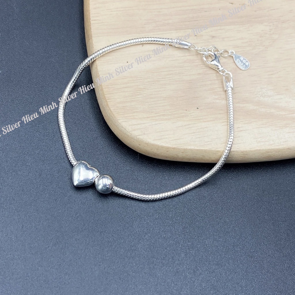 Lắc Tay Nữ Bạc Ta Nguyên Chất S99 Dây Mì Mix Charm Chính Hãng BẠC HIỂU MINH LTU615