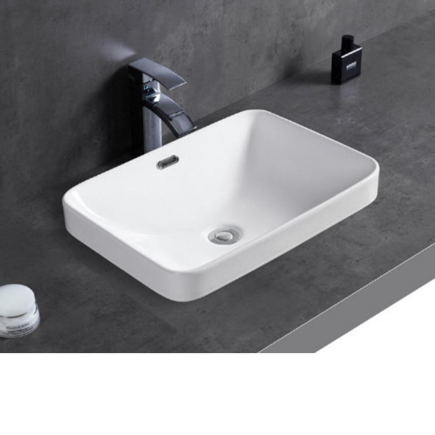 Chậu lavabo rửa mặt đặt bán âm bàn C379, men nano chống dính, lòng chậu sâu , thiết kế đẹp mắt (Tặng kèm xiphong thoát nước lavabo)