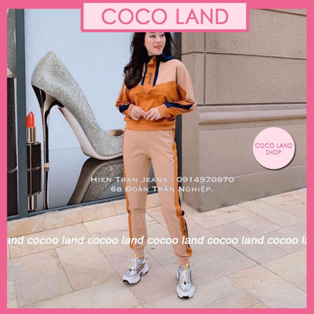 đồ bộ nữ thể thao thu đông cam phối sữa màu có mũ mới coco land ulzzang