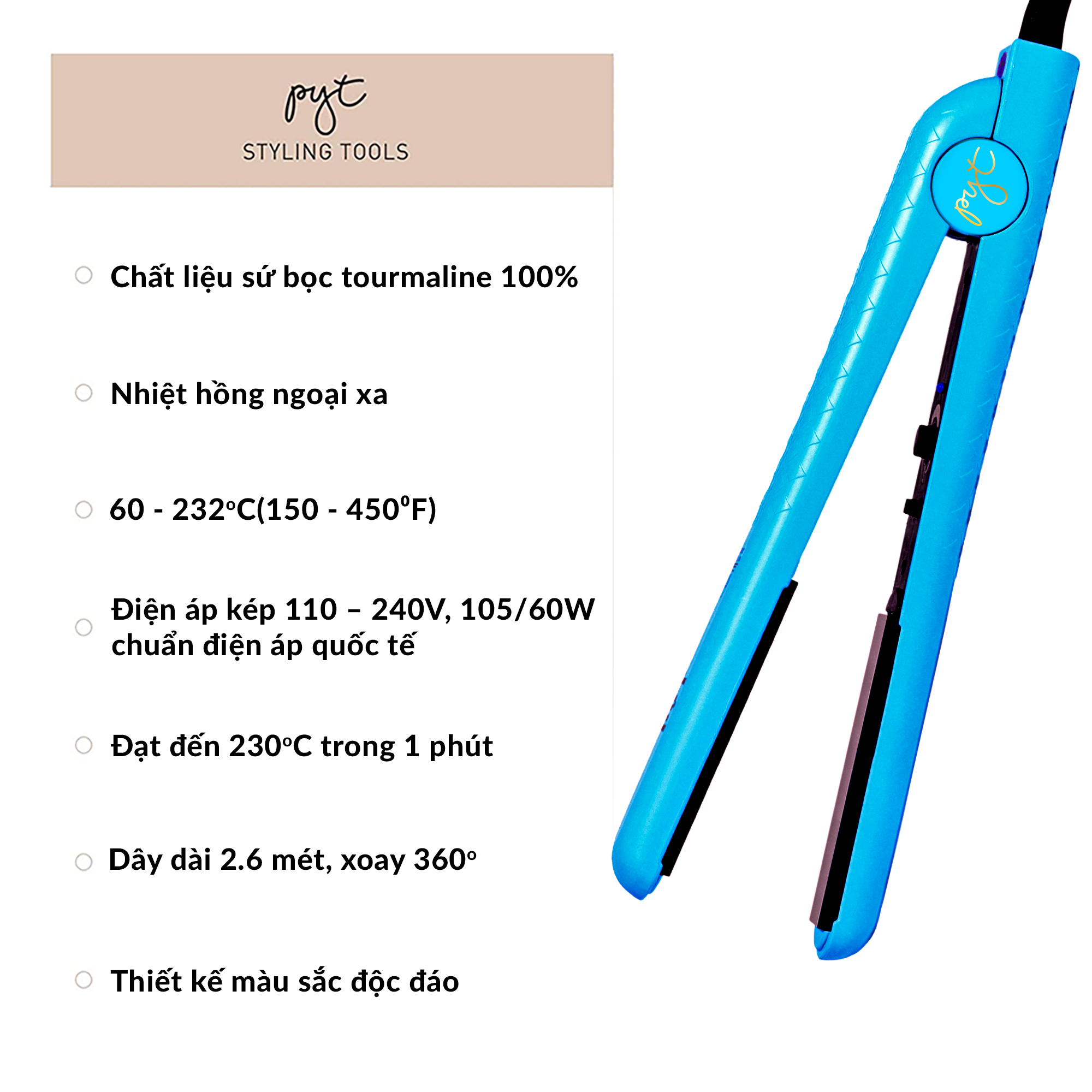 Máy Duỗi Tóc Nhiệt Hồng Ngoại Xa PYT Ceramic Styling Tool (Duỗi Và Uốn 2in1) - Chất Liệu Sứ Bọc Tourmaline - Màu Xanh Ngọc