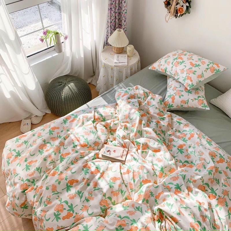 Bộ Chăn Ga Gối Cotton Living 100%cotton Hàng Nhập Khẩu Cao Cấp 4 Món Hoa Vintage 2021