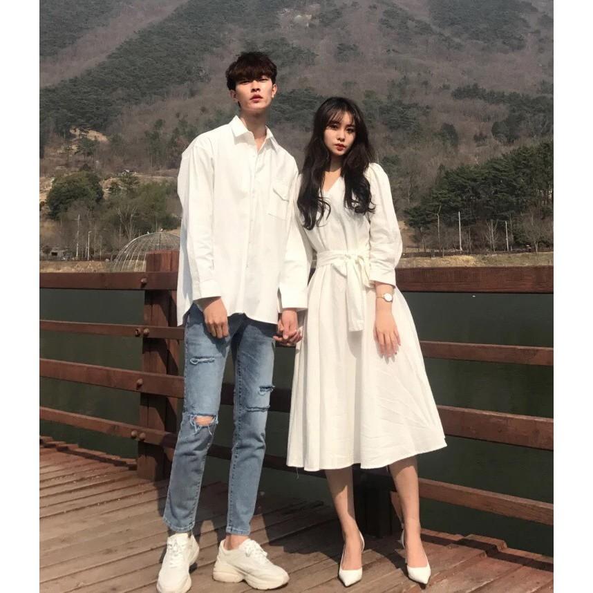 Mua Đồ đôi nam nữ đẹp  Set váy áo đôi sơ mi chụp cưới Hàn Quốc Couple màu  xanh AV24  Tiki