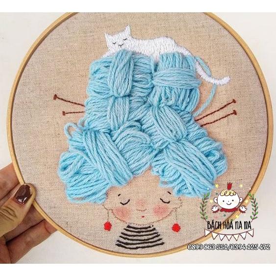 DIY Bộ kit tự thêu tranh cô gái đáng yêu-làm tóc cho cô gái -tự thêu trang trí nhà cửa Decor Handmade - Na Na Shop