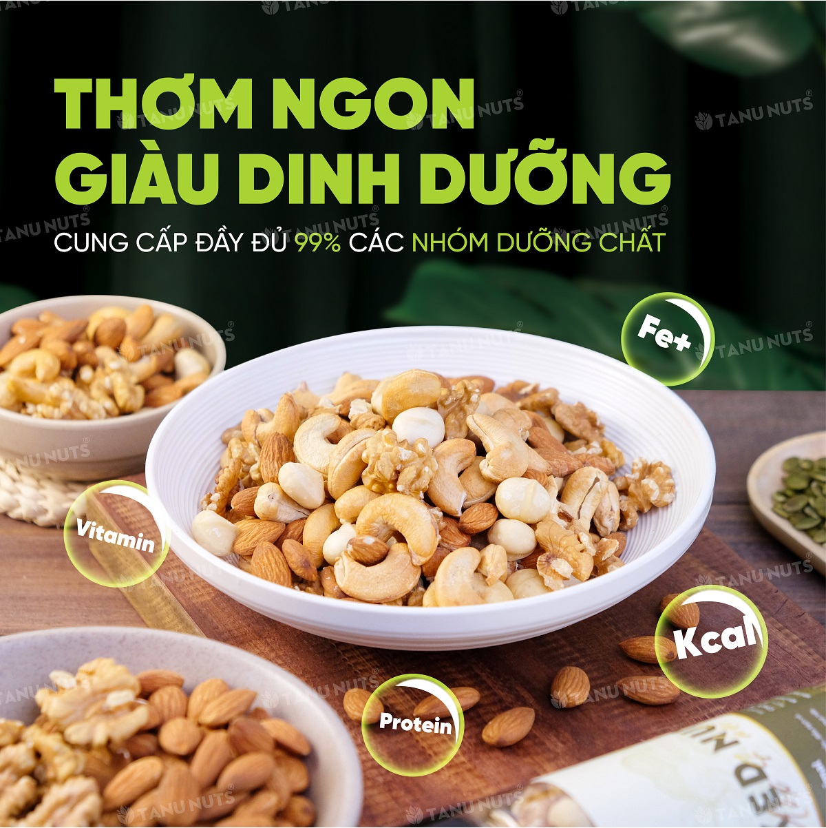 Hạt dinh dưỡng mix 4 TANU NUTS hũ 350gr/500gr, ngũ cốc granola mix hạt dinh dưỡng cho bà bầu.