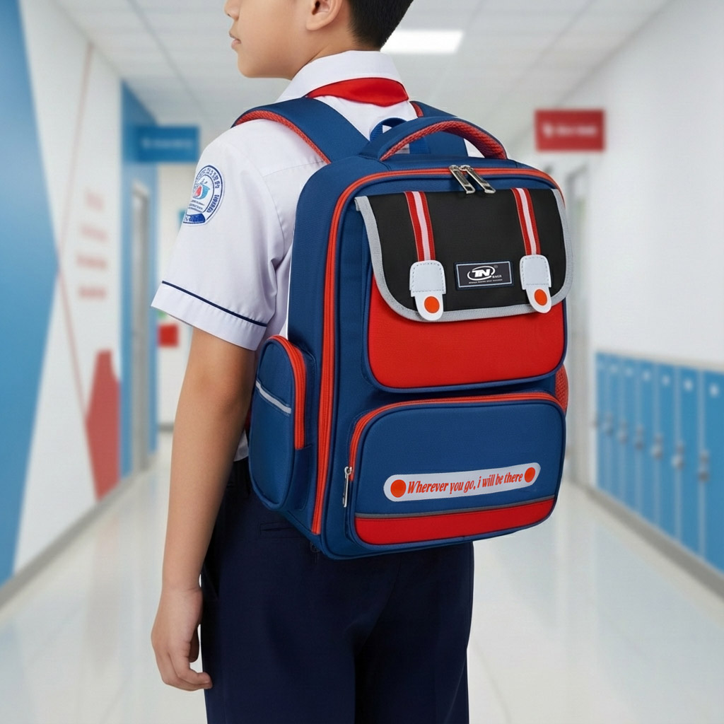 Balo học sinh cao cấp, chống nước TNbags Smart Red – Balo học sinh tiểu học nhiều ngăn mở 180 độ, đỏ xanh cá tính TN.B3110