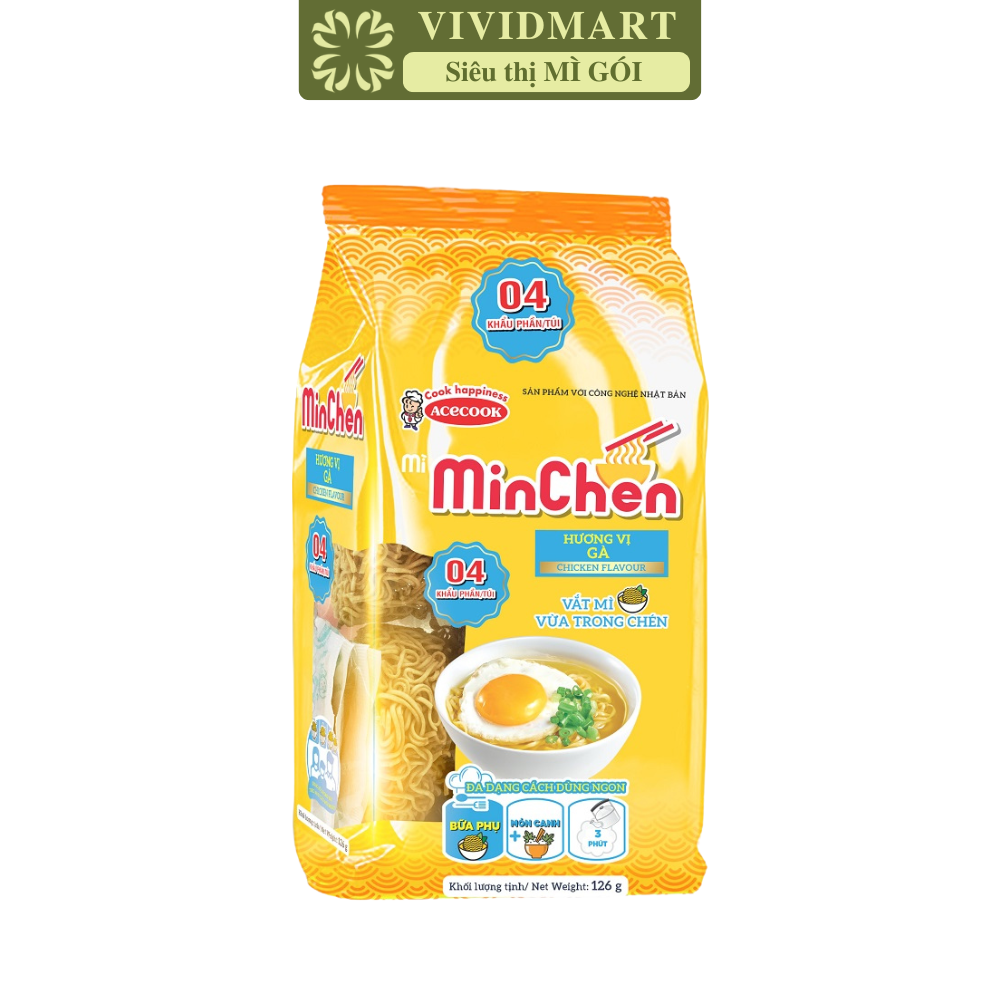 ACECOOK - Mì Minchen hương vị Gà, Mì gà Minchen Acecook mì Minchen ăn liền, Mì ăn liền Minchen (126g/lốc)
